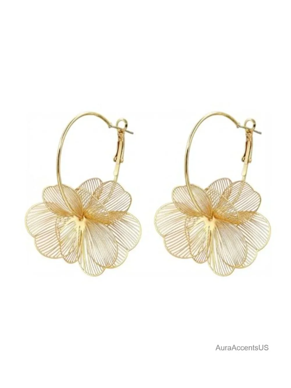 Boho Flower Dangle Earrings Women Floral Drop Gold Plated Lightweight Summer